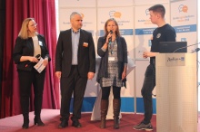 Die Medienscouts MV wurden zum Auftakt der Bundesjugendkonferenz Medien in Rostock von Dörte Graner, Thomas Freitag, Ina Wernitz und Julius Abert (v.l.n.r.) präsentiert.