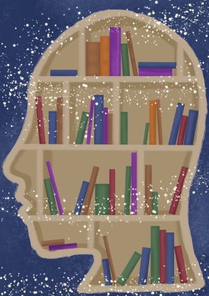 Kopf mit Bücherregal