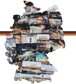 Grafik: Umriss von Deutschland mit Fotos vom Brandenburger Tor gefüllt