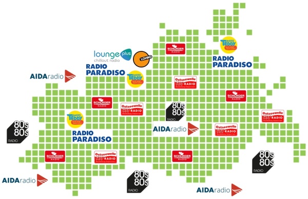 Übersichtskarte: Private Hörfunkprogramme in Mecklenburg-Vorpommern