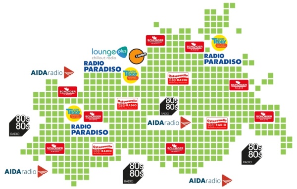 Übersichtskarte: Private Hörfunkprogramme in Mecklenburg-Vorpommern
