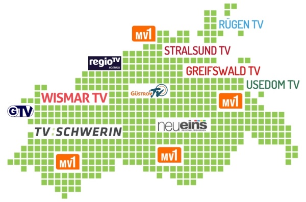 Übersichtskarte: Private Fernsehprogramme in Mecklenburg-Vorpommern